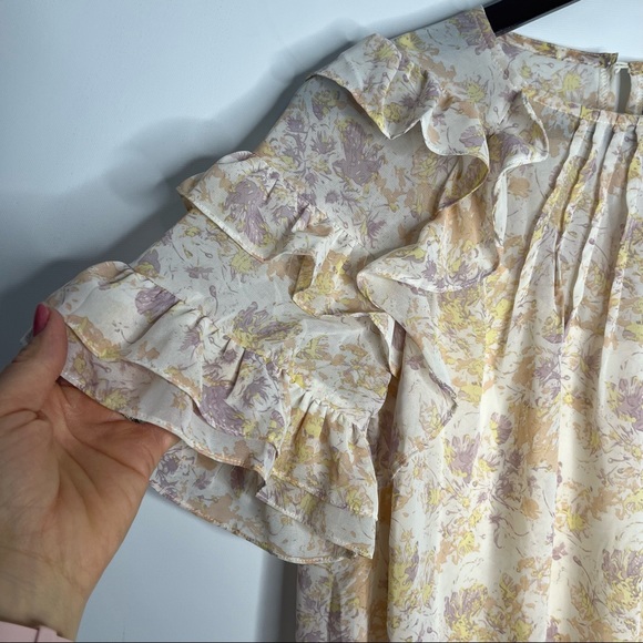 17) VICI Exclusive x Fate Yellow Floral Boho Ruffle Sleeve Mini Dress Size Small - Picture 6 of 11